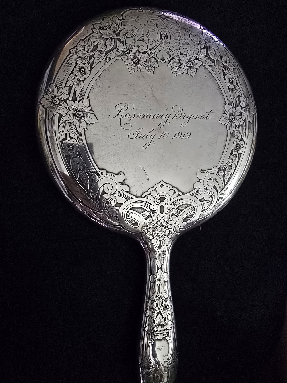 Antique Gorham Sterling Silver 3pc Hand Mirror & Hair Brush Set - July 19, 1919